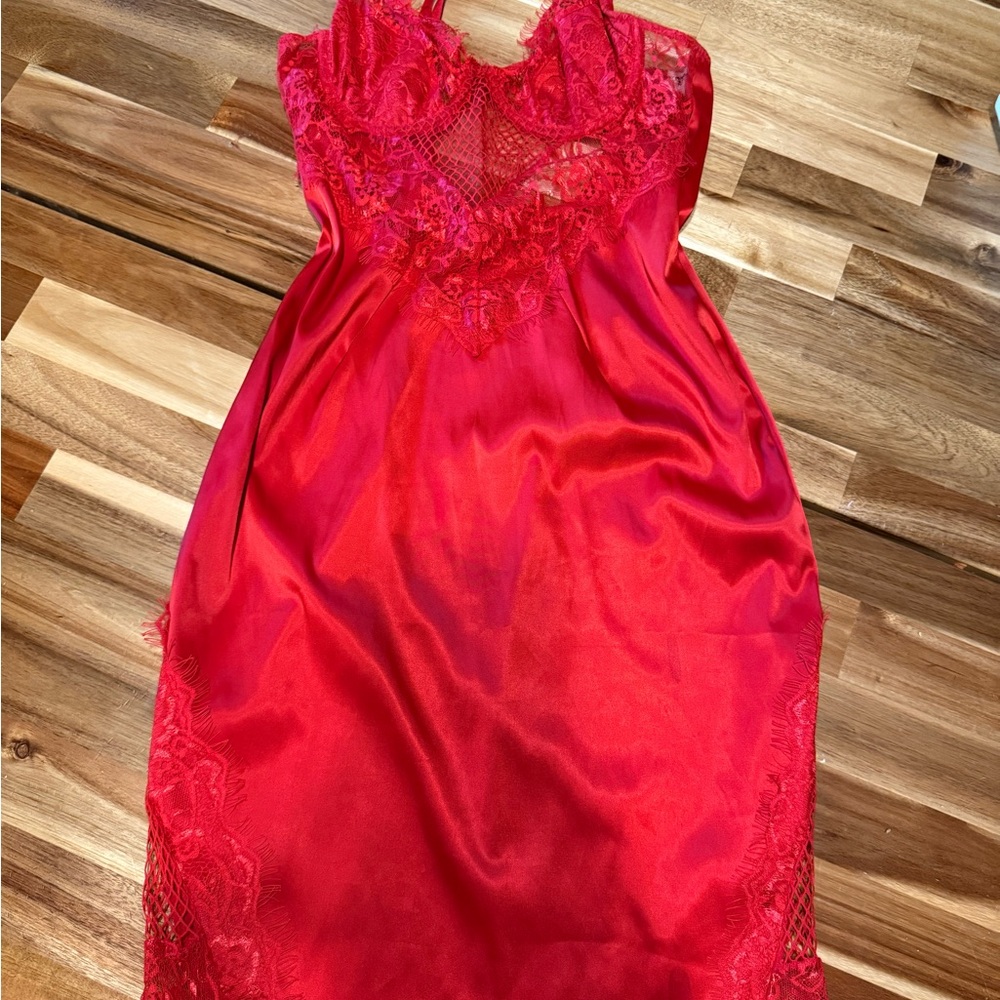 Fashion Nova Red Halter Babydoll Midi Dress
